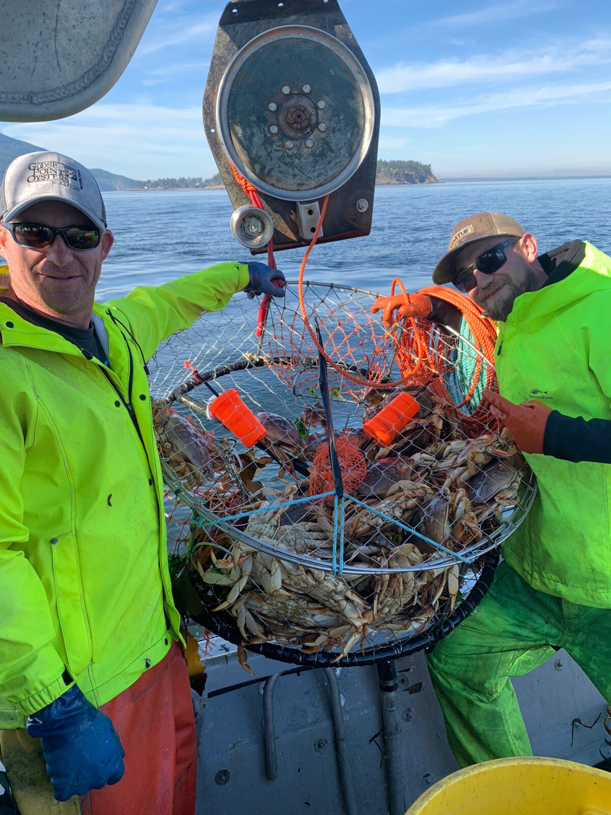 Crab fishermen with crab pot